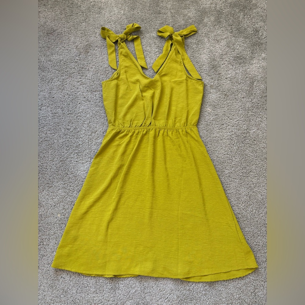 Monteau Los Angeles Tie Strap Mini Dress Size M Chartreuse A Line - Picture 2 of 10